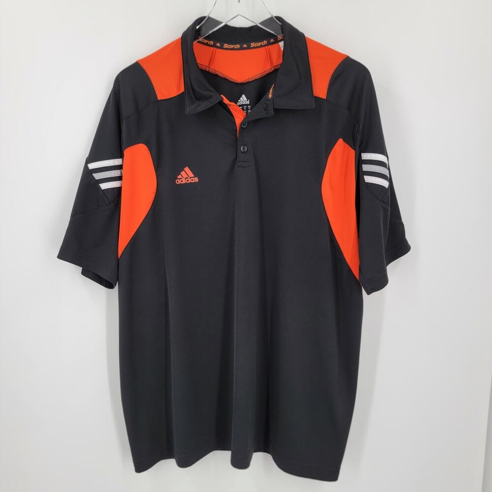 Adidas Scorch Polo Shirt Mens XL Climacool Orange Black Short Sleeve
